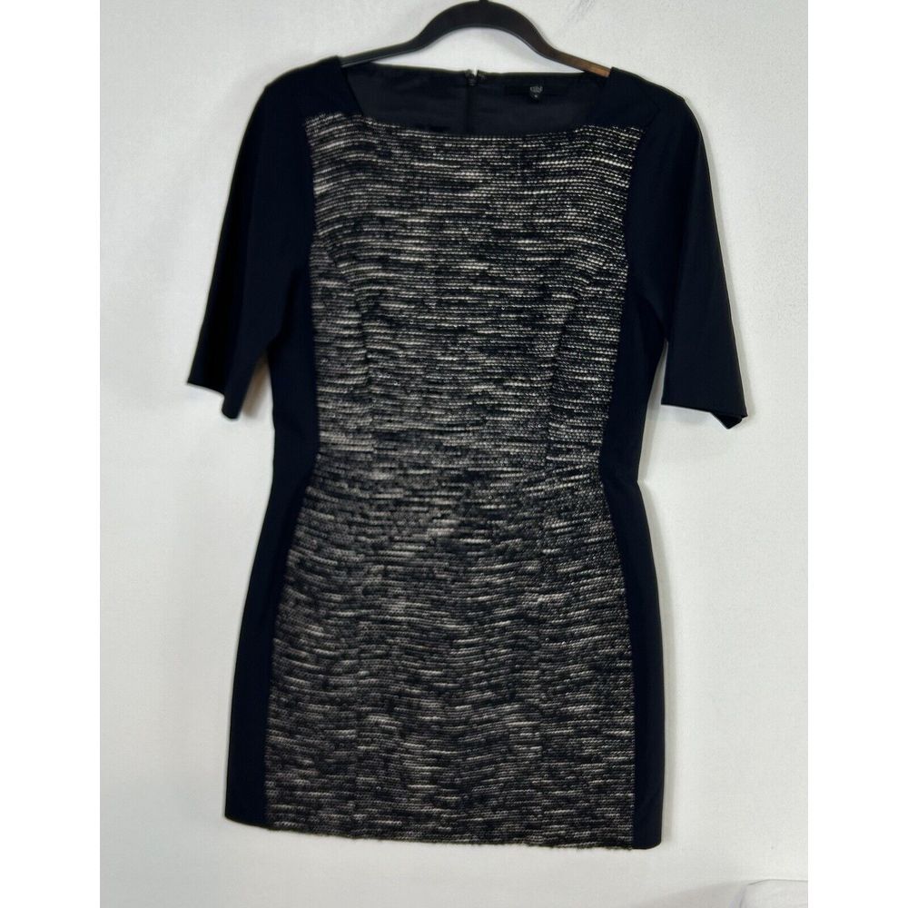 Tibi Womens Black Tweed Sheath Dress Short Sleeve Square Neck Lined Size 8 Fall - Picture 3 of 16